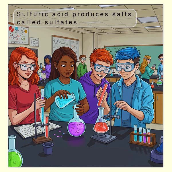 Sulfuric acid during neutralisation reactions produces salts called sulfates.